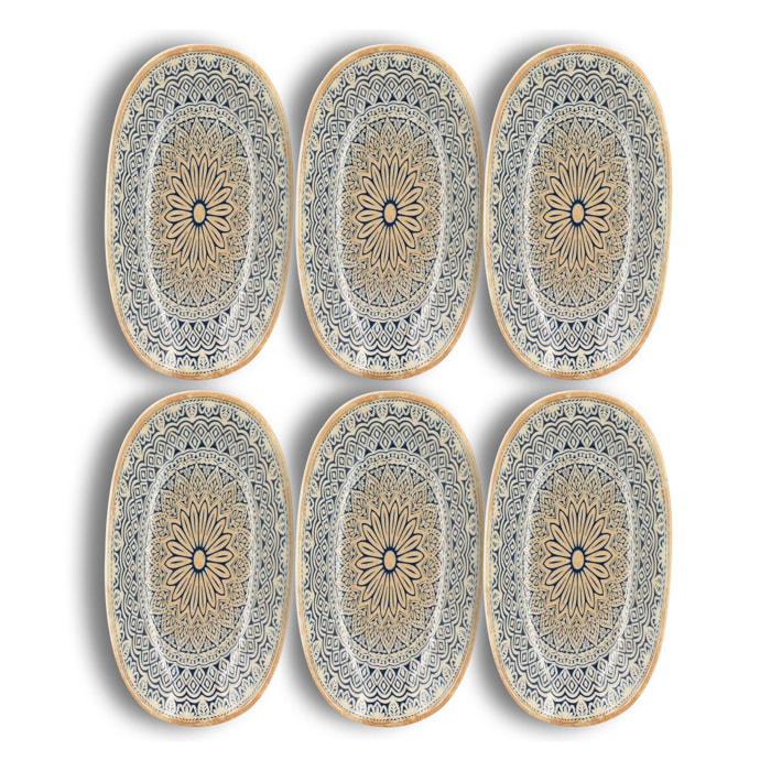 Lot de 6 assiettes de présentation en porcelaine bleue 18,5cm BYZANCE