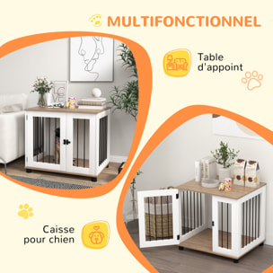 Cage pour chien animaux sur pied - porte verrouillable - acier noir panneaux blanc chêne clair