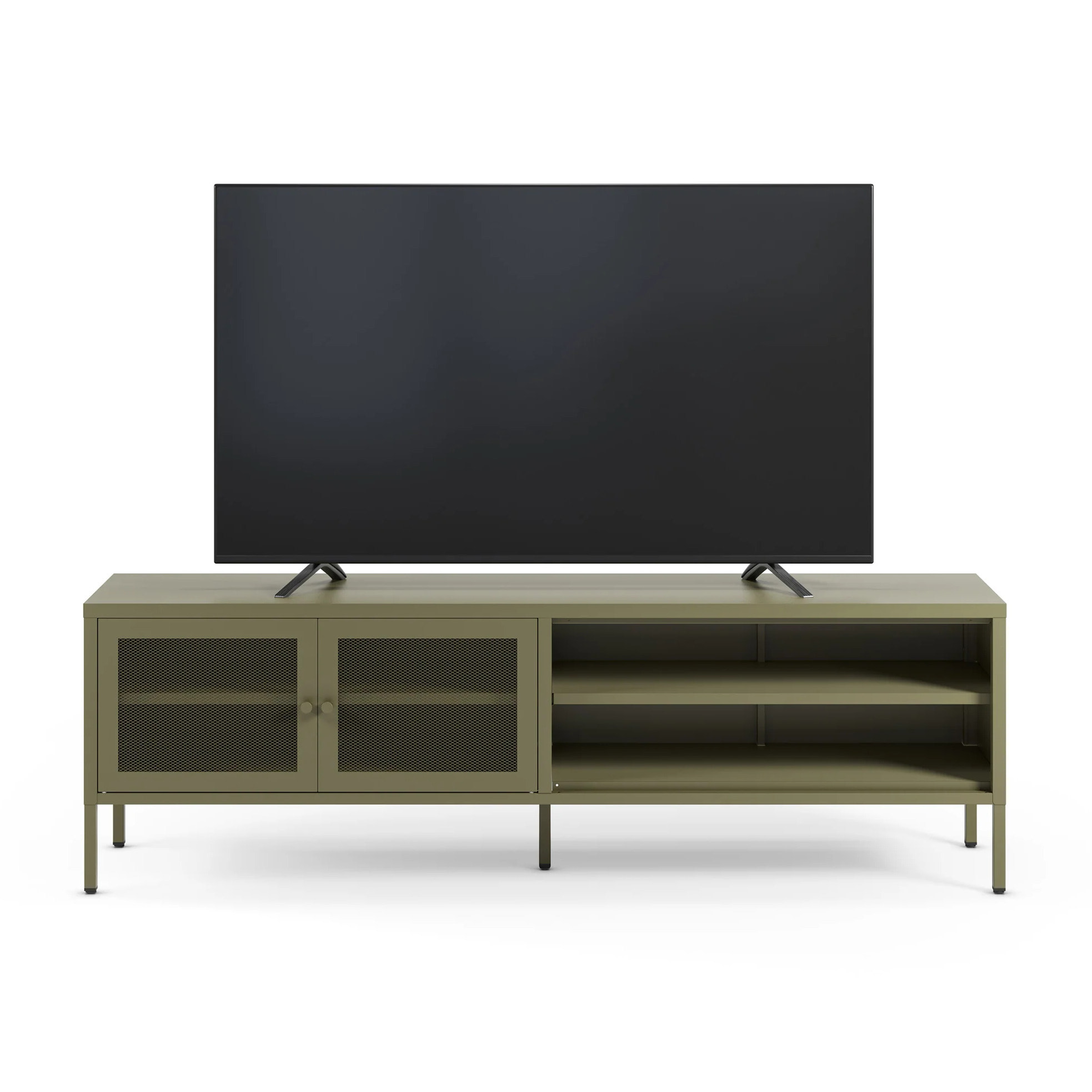 Meuble TV en métal vert kaki 2 portes, 160 cm - Latem
