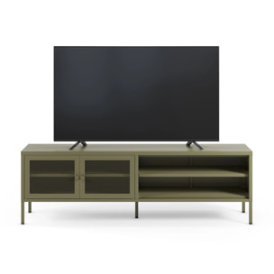 Meuble TV en métal vert kaki 2 portes, 160 cm - Latem