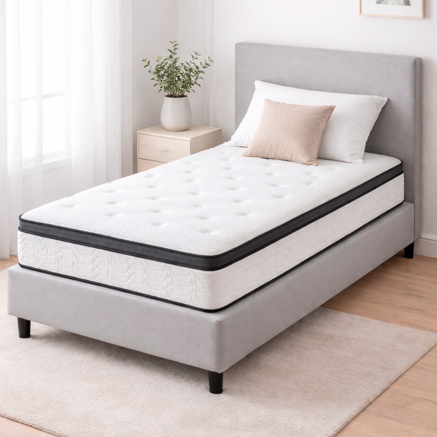 Materasso Singolo Ibrido Con 240 Molle Insacchettate per M² E Memory Foam 5 Zone di Comfort Double Sided Rigidità H3/H4 80 x 190 x 29 Cm