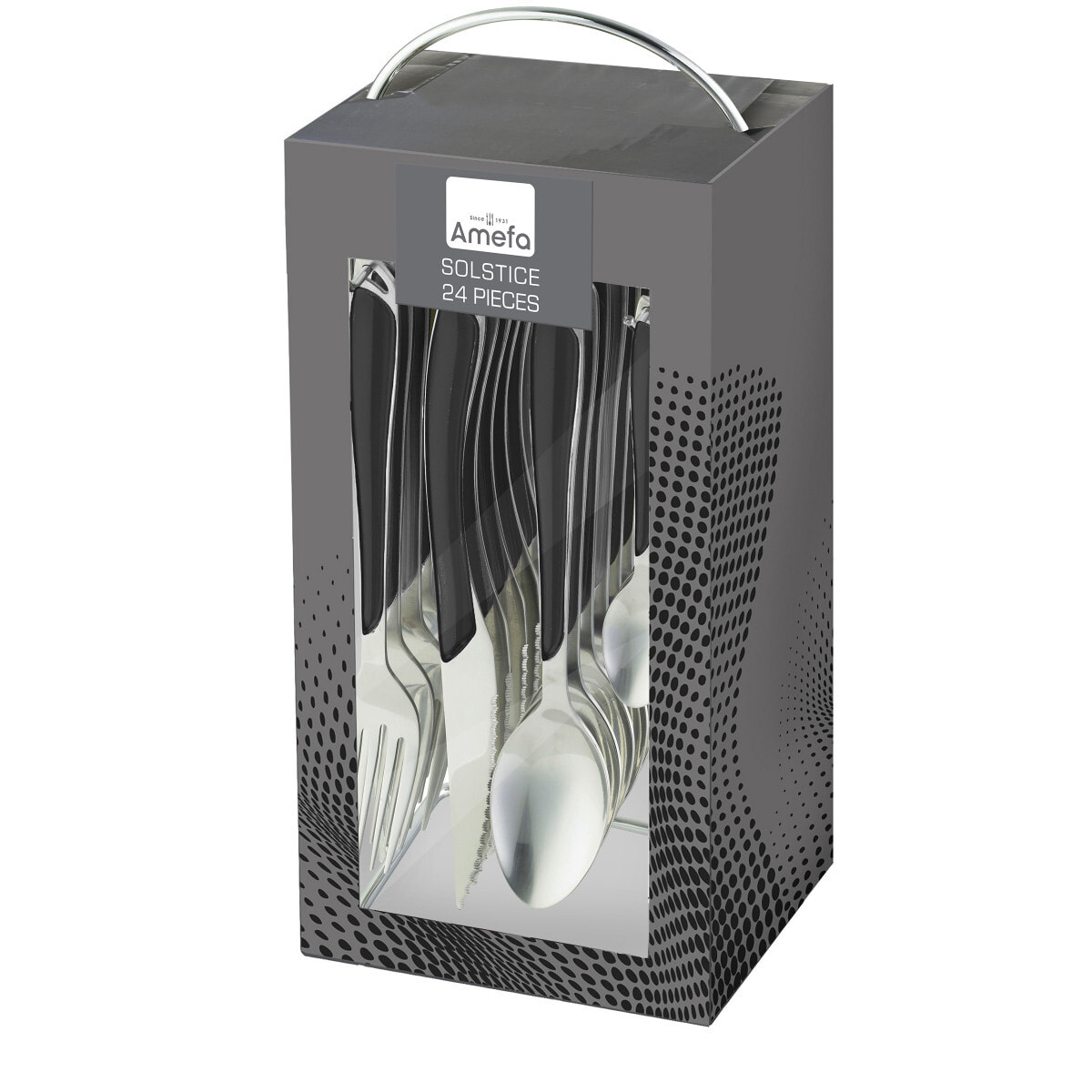 Solstice Nero - Posate da 24 pezzi su supporto