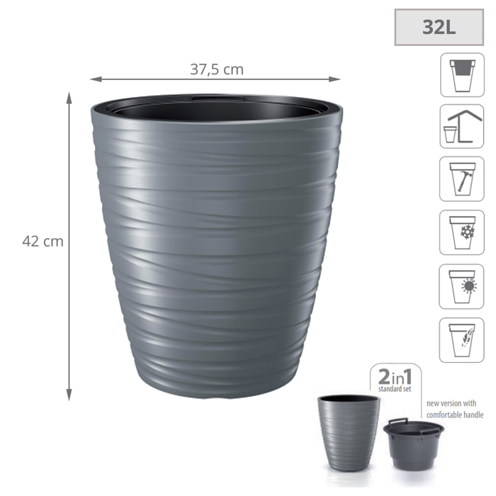 Maceta con deposito 32l maze de plastico en color gris piedra 37,5 (largo) x 37,5 (ancho) x 41,9 (alto) cm