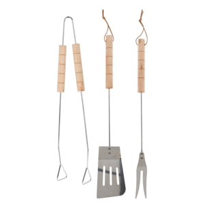 Set de herramientas para barbacoa de acero cromado con mango de madera