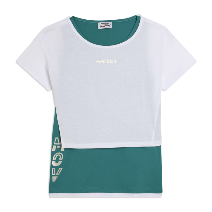 Completo t-shirt cropped e canotta con stampa perlata