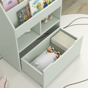 Estantería Infantil de Madera con 3 Compartimentos 2 Cubos y Cajón Móvil con 4 Ruedas Librería Infantil para Habitación de Niños Sala de Juegos 60x29,9x90 cm Verde