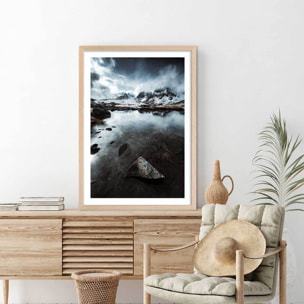 Affiche paysage face aux alpes Affiche + cadre en bois - Chêne