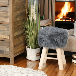 Tabouret fourrure grise synthétique