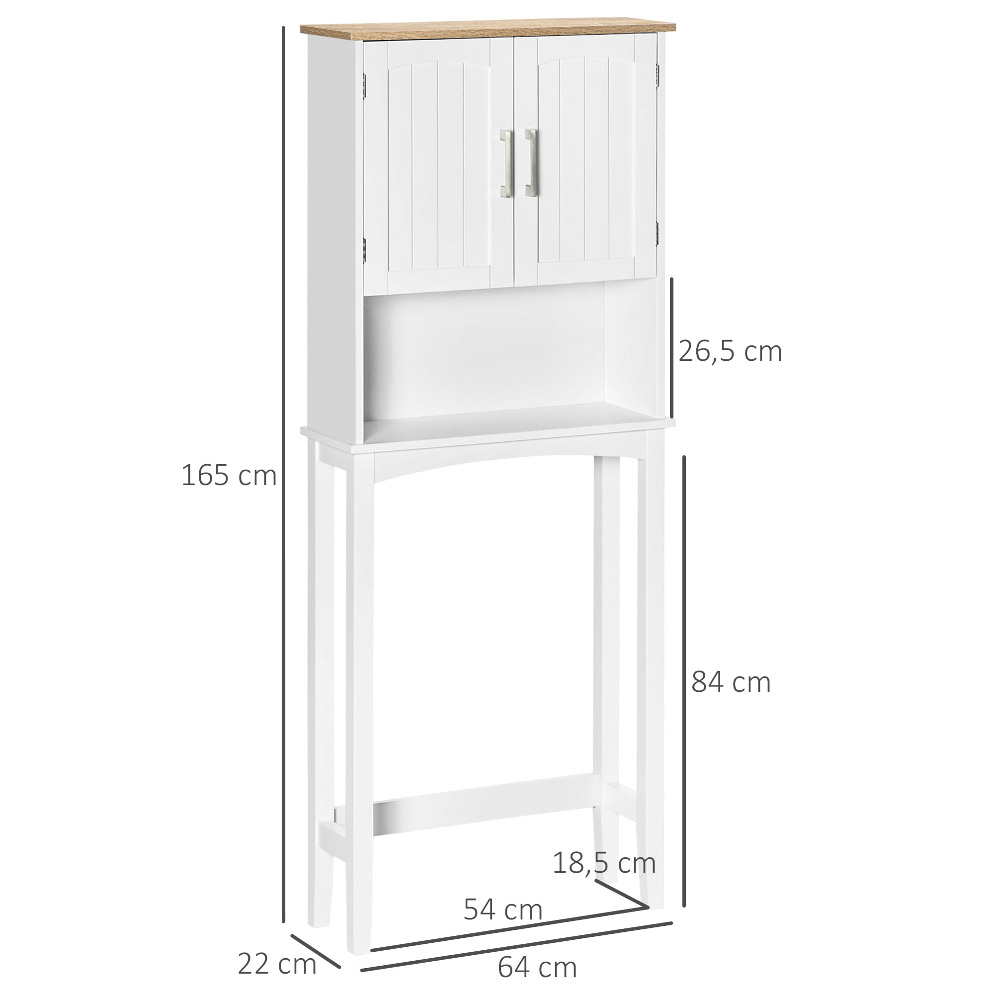 kleankin Mueble sobre Inodoro Armario Alto para Lavadora con 2 Puertas Balda Ajustable Interior y Estante de Almacenaje para Baño WC Carga 20 kg Antivuelco 64x22x165 cm Blanco