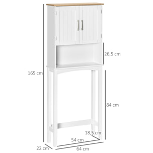 kleankin Mueble sobre Inodoro Armario Alto para Lavadora con 2 Puertas Balda Ajustable Interior y Estante de Almacenaje para Baño WC Carga 20 kg Antivuelco 64x22x165 cm Blanco