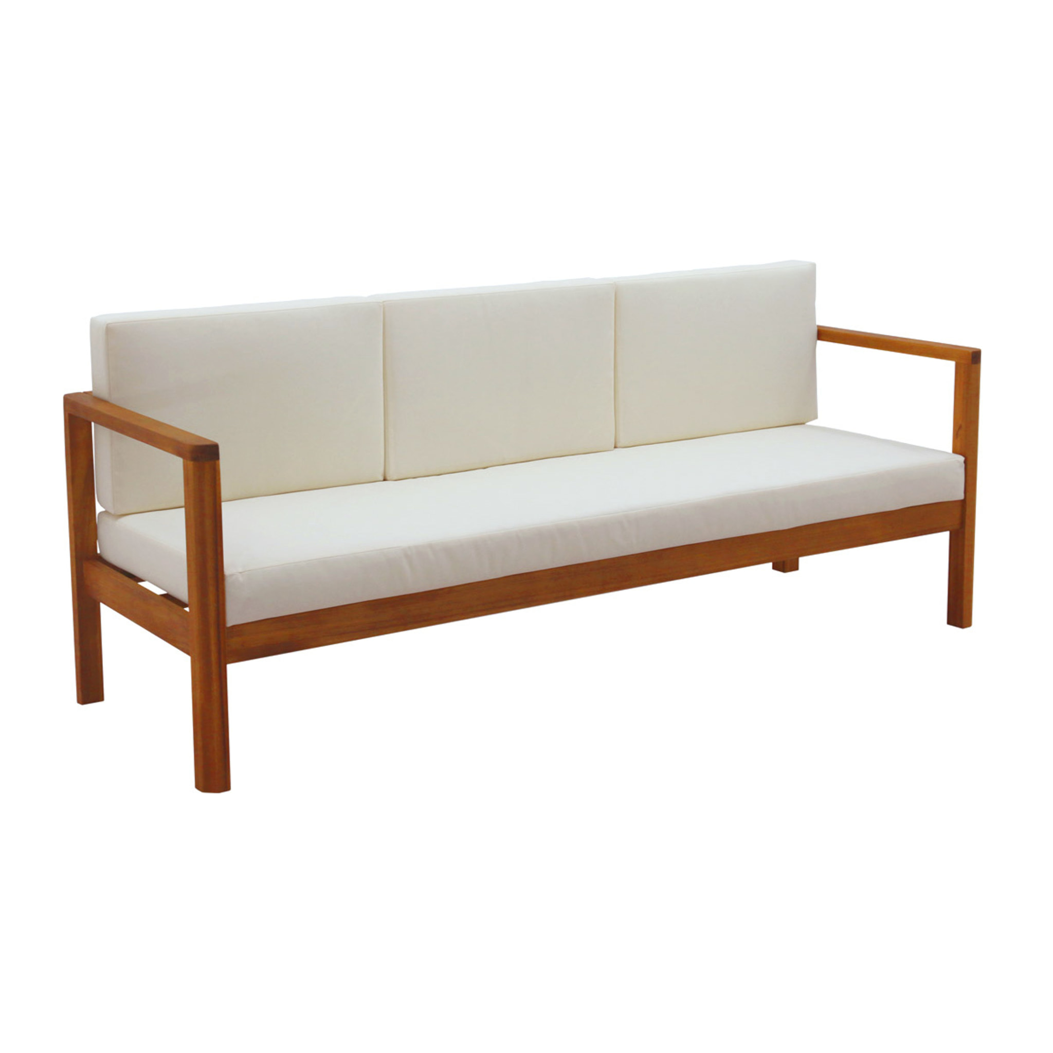 Canapé de jardin 3 places en bois massif et coussins déhoussables beige naturel L190 cm AKIS