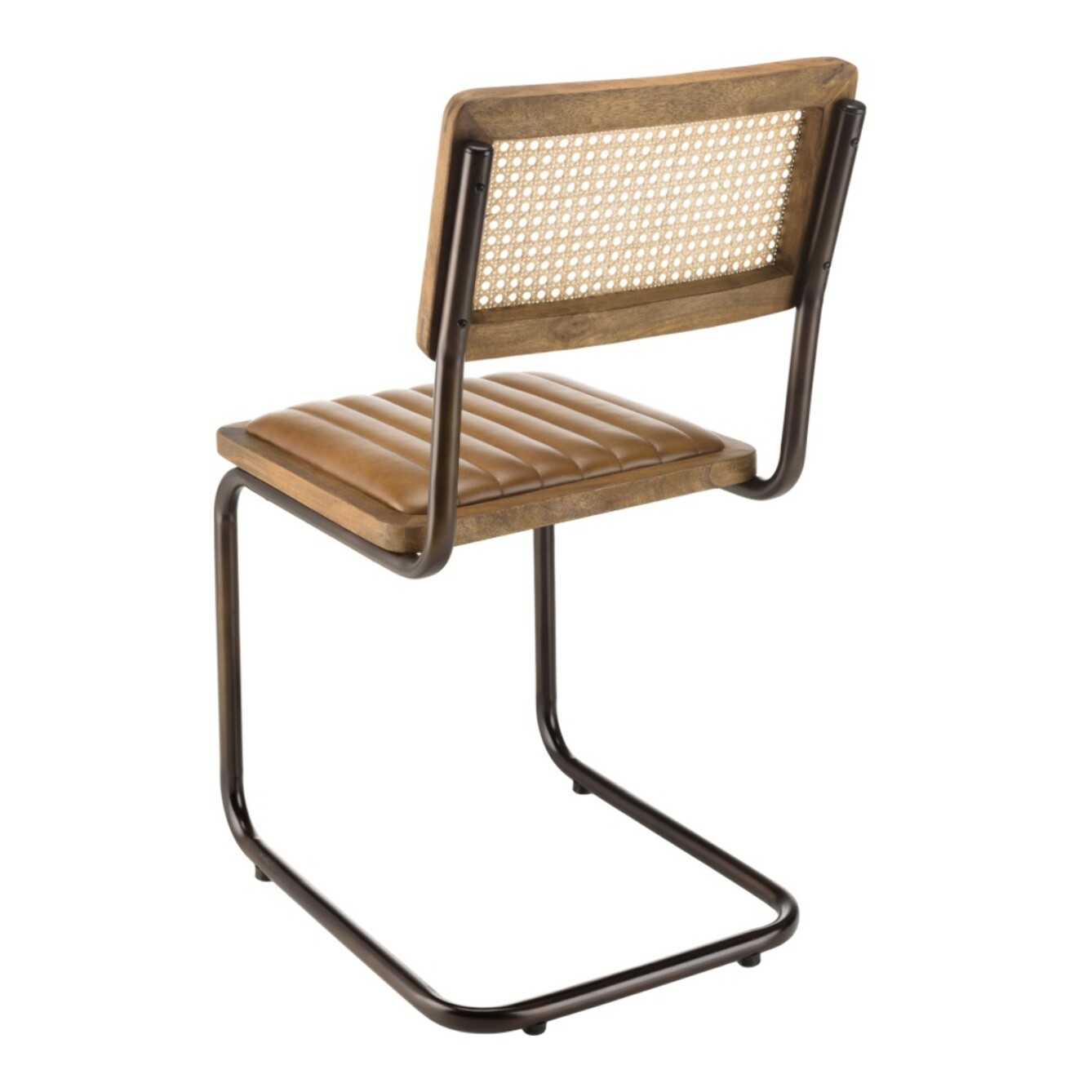 MARCEL - Lot de 2 chaises manguier assise matelassée cuir pieds rétro