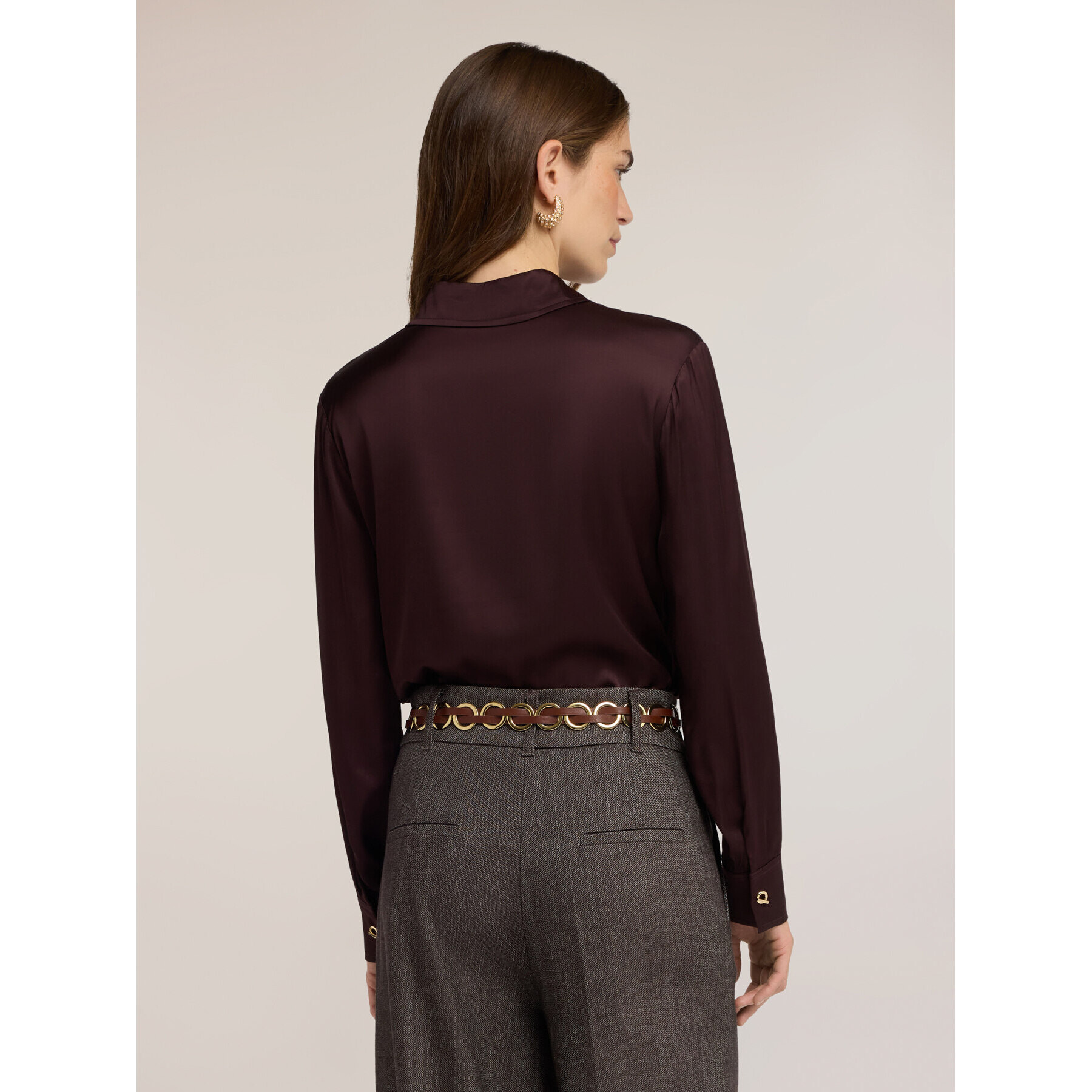 Motivi - Camicia in raso di viscosa con bottoni metallici - Marrone