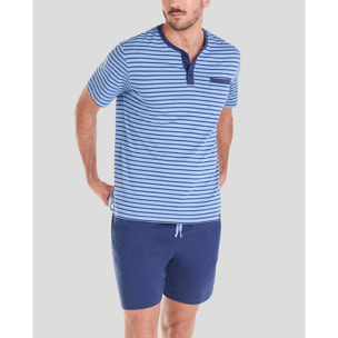 Pijama corto hombre rayas cuello con botones