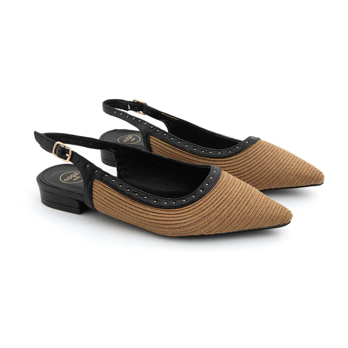 Slingback studded intrecciata - KHAKI