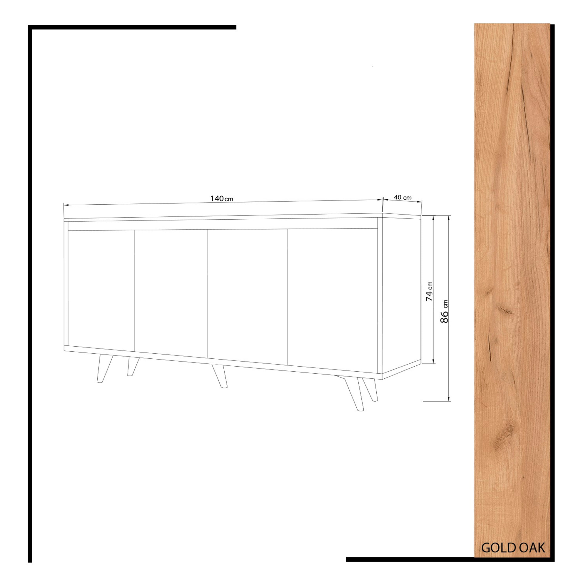 Mueble de roble blanco con 100% tablero aglomerado rechapado en melamina.