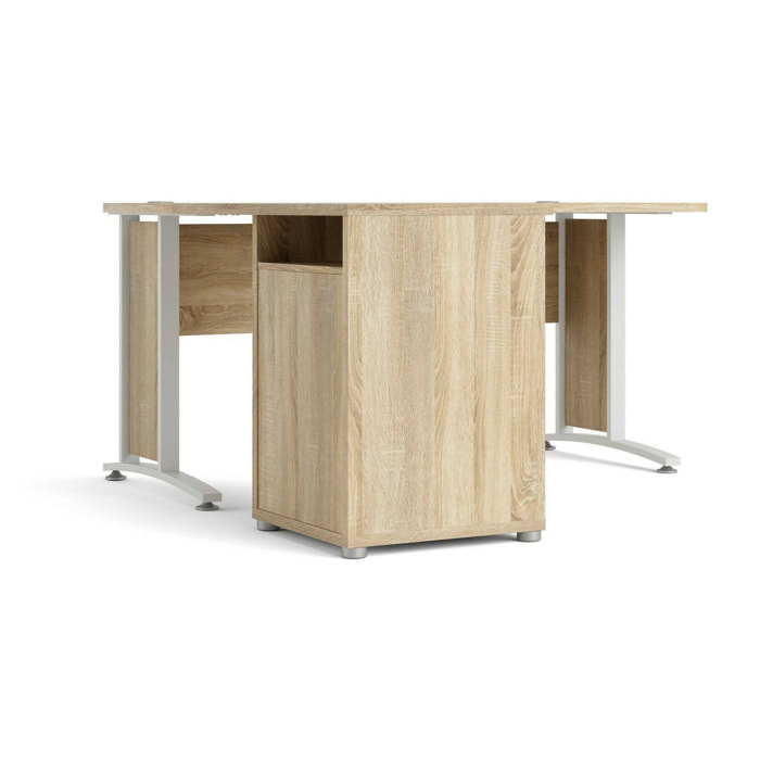 Scrivania Alfango, Scrittoio multiuso, Tavolo per ufficio porta PC, Piano di lavoro, 159x151 h75 cm, Quercia e Bianco