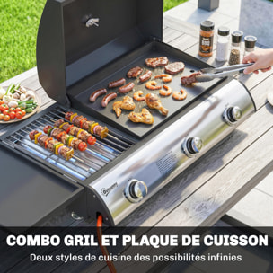 Barbecue à gaz de table combiné gril et plancha avec couvercle et thermomètre