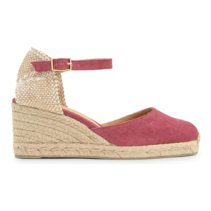 Alpargata de cuña 6 cm en lona de algodón con pala en v y cintas