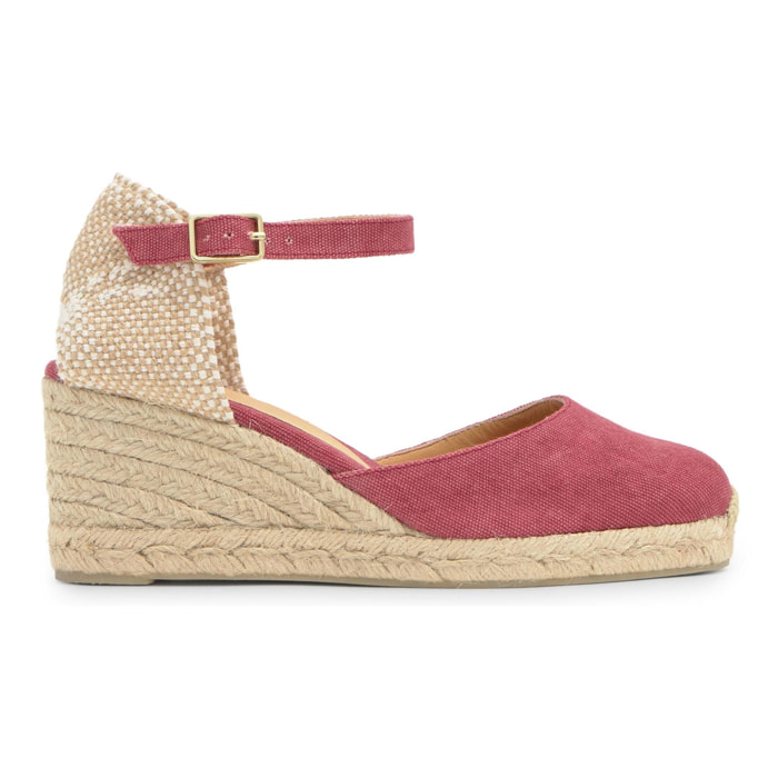 Alpargata de cuña 6 cm en lona de algodón con pala en v y cintas