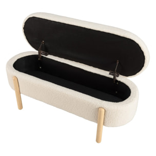 LEOPOLD - Banquette tissu bouclette écru avec rangement et pieds bois