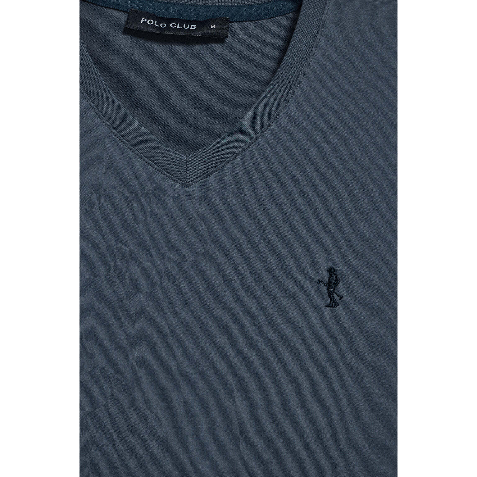 Camiseta azul denim de manga corta y cuello de pico con bordado Rigby Best