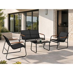Salon de jardin 4 places en toile de polyester noir SPRING