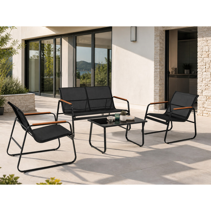Salon de jardin 4 places en toile de polyester noir SPRING