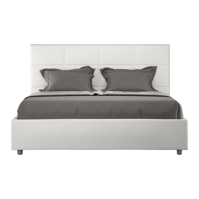 Cama con somier acolchada 160x200 cuero sintético blanco Mika