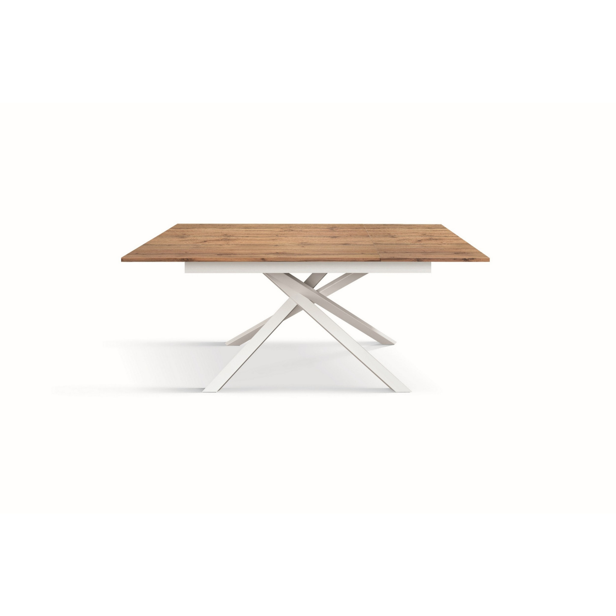 Tavolo VOLPAIA in legno, finitura rovere rustico e base in metallo verniciato bianco, allungabile 160x90 cm - 210x90 cm