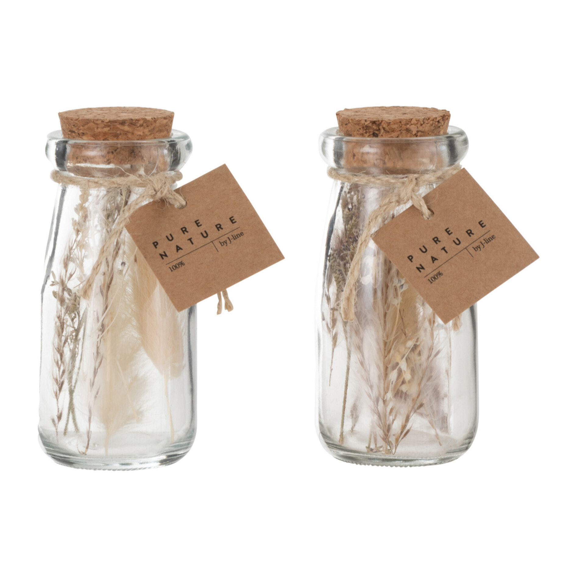 J-Line Bouteilles Fleurs Sechees Verre Naturel Extra Small Assortiment De 2