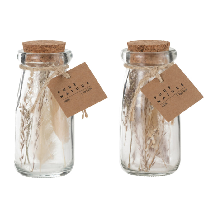 J-Line Bouteilles Fleurs Sechees Verre Naturel Extra Small Assortiment De 2