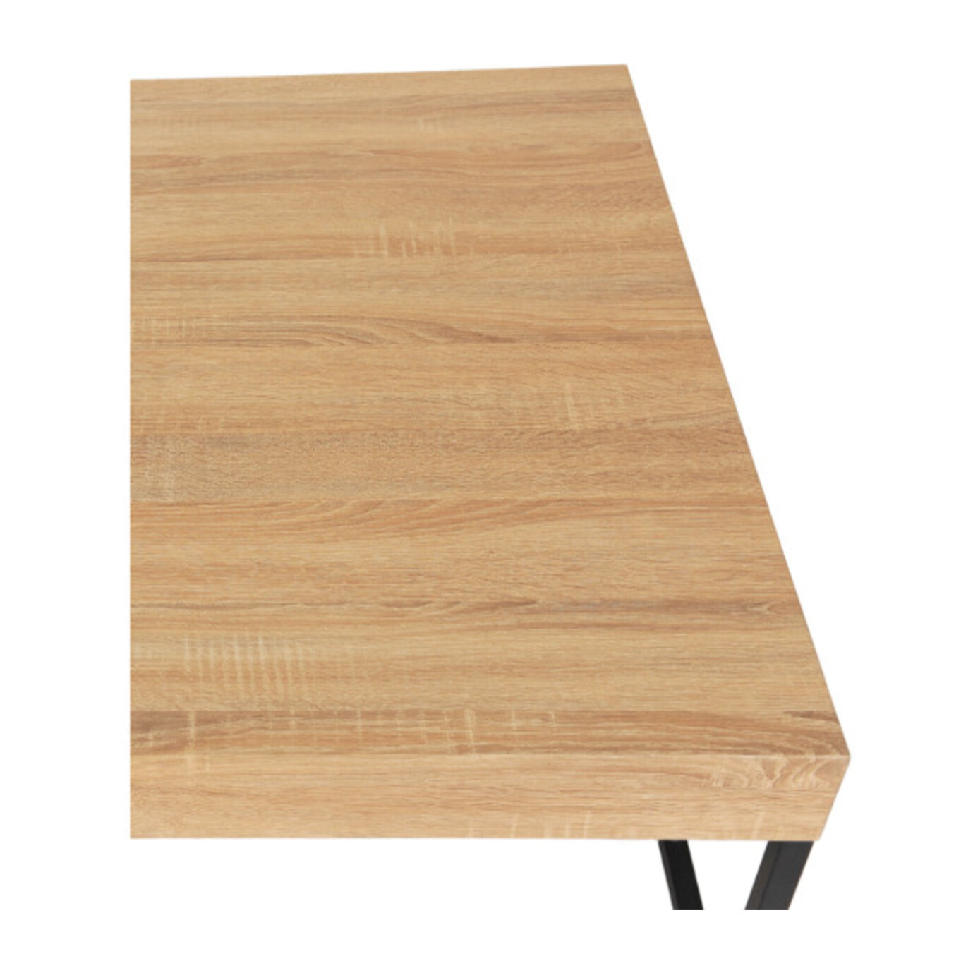 Table basse carré 80x80 cm en décor bois de chêne et pieds métal noir - LUNA