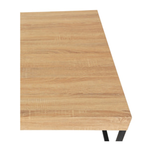 Table basse carré 80x80 cm en décor bois de chêne et pieds métal noir - LUNA