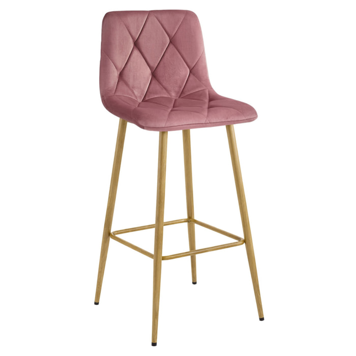 Sgabello alto Nado in velluto rosa antico con gambe effetto quercia