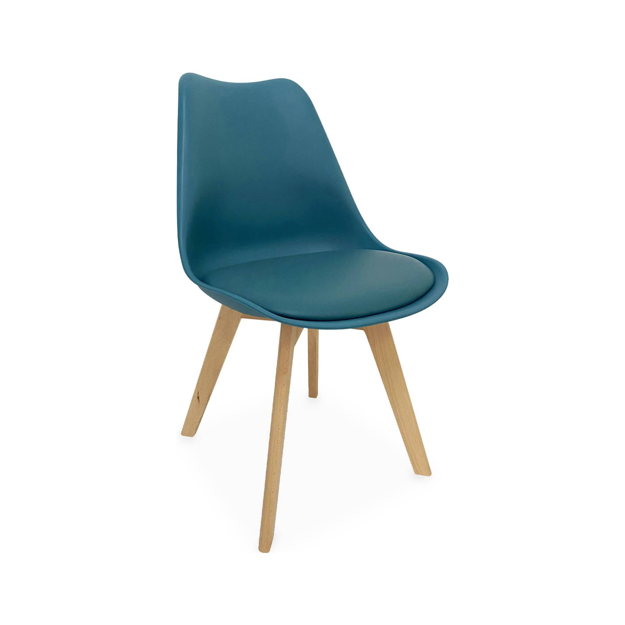 Lot de 6 chaises scandinaves. pieds bois de hêtre. chaises 1 place. bleu canard