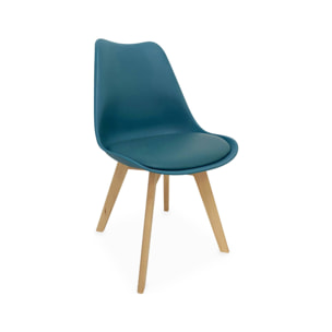 Lot de 6 chaises scandinaves. pieds bois de hêtre. chaises 1 place. bleu canard