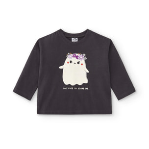 T-shirt Da Bambino Color Antracite Con Disegno Di Un Fantasma