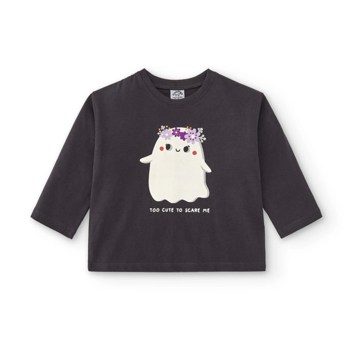 T-shirt Da Bambino Color Antracite Con Disegno Di Un Fantasma