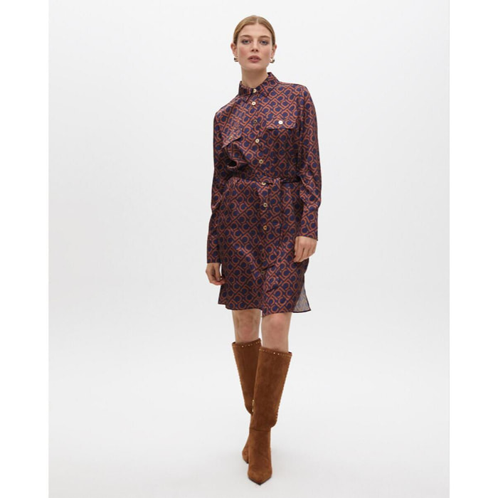 Vestito Corto Stampato con Dettaglio Tasche