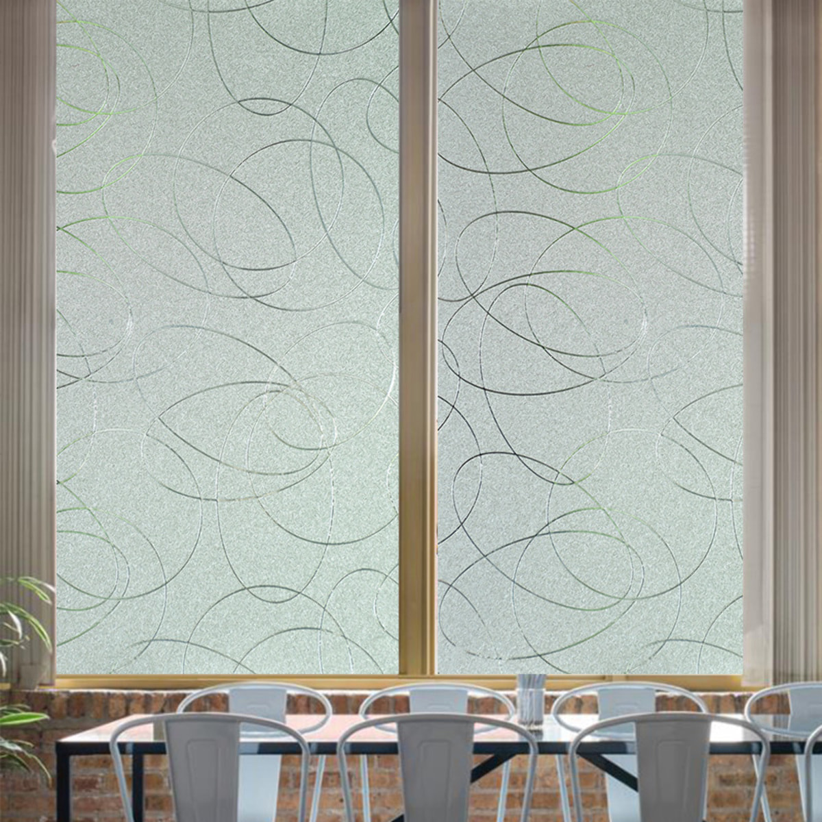 Rouleau occultant vitrostatique lignes design pour fenêtre au mètre - Film Anti Regard Electrostatique Occultant Vitre Anti UV