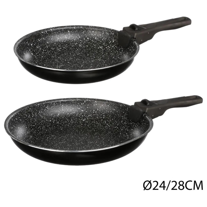 2 poêles aluminium poignée amovible 24/28cm