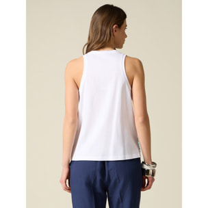 Oltre - Top in cotone con paillettes - Bianco