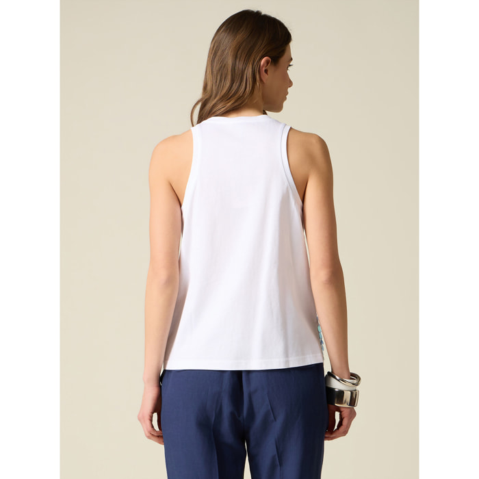 Oltre - Top in cotone con paillettes - Bianco