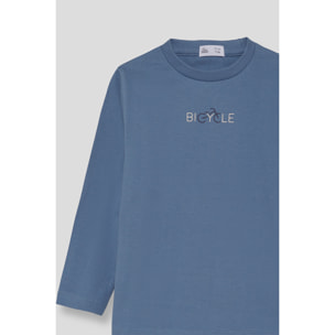 Camiseta niño azul de manga larga, estampado de bicicleta en el pecho, tejido suave y cómodo | Color: Azul medio | Street Monkey