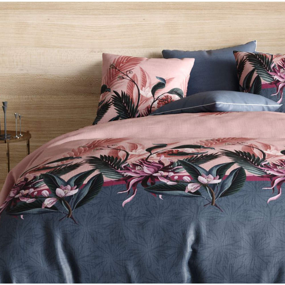 Parure housse de couette Coton FLORA 57 fils Rose