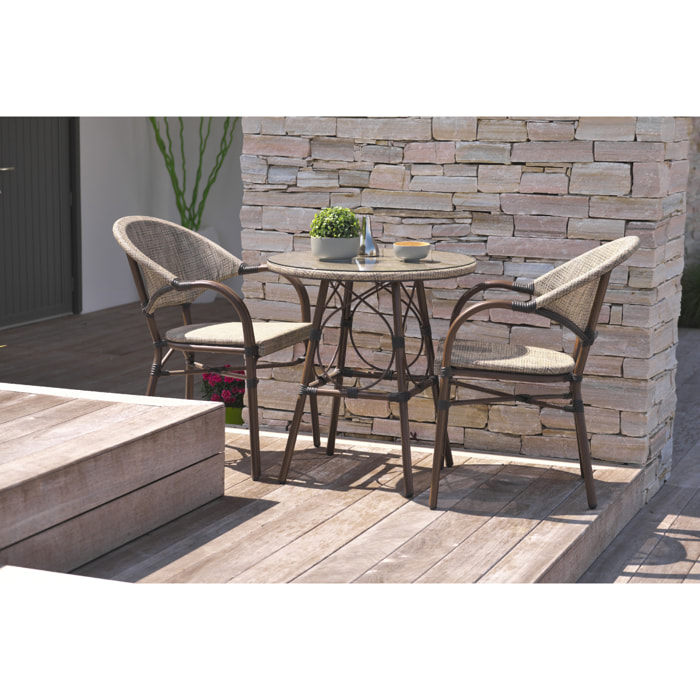 USHUAIA  - Ensemble repas de jardin 2 places en aluminium marron