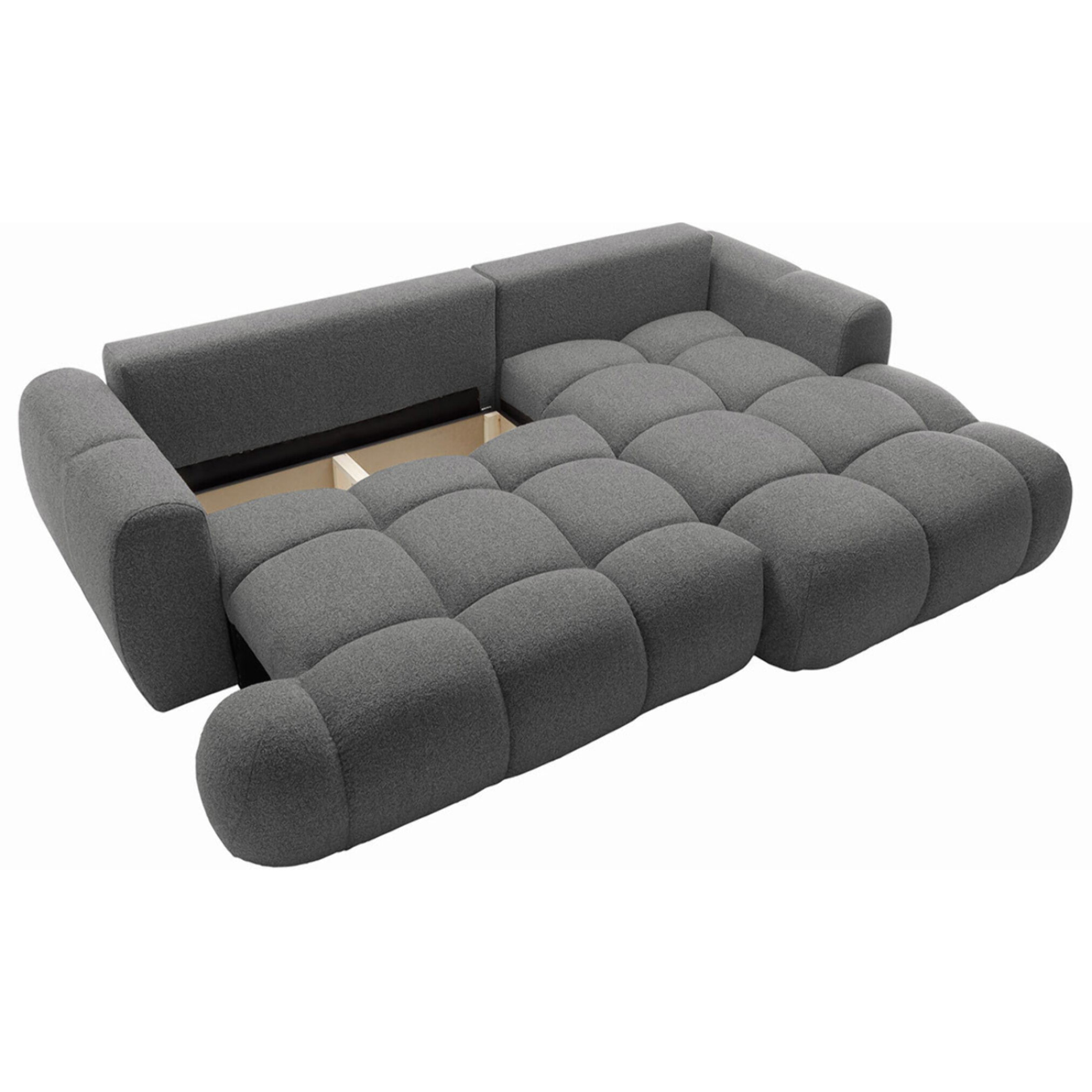 Yulin - Canapé d'angle droit 4 places convertible avec coffre en tissu bouclette - Gris foncé