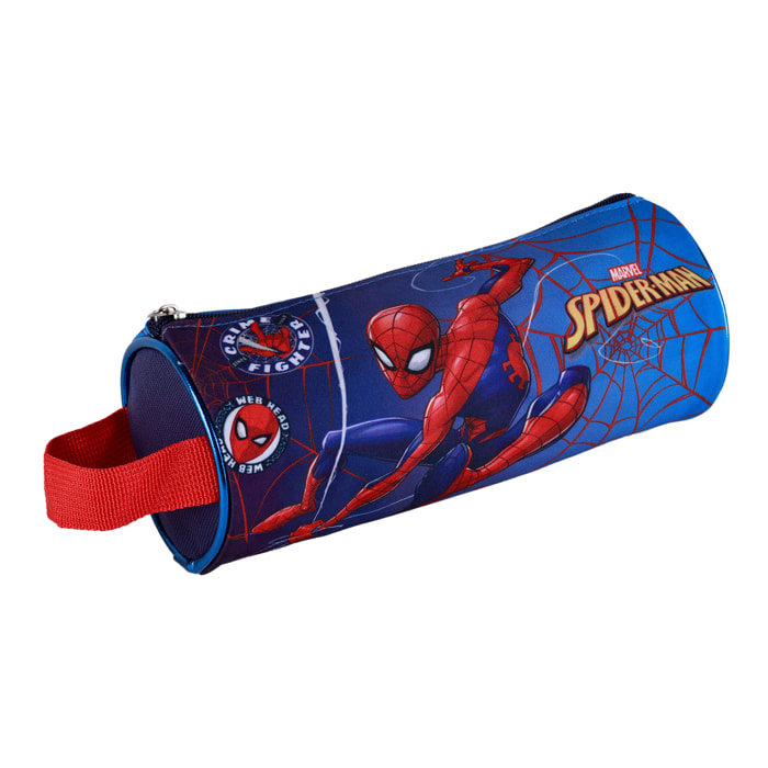 Astuccio rotondo Spiderman. Interni completamente foderati e personalizzati.