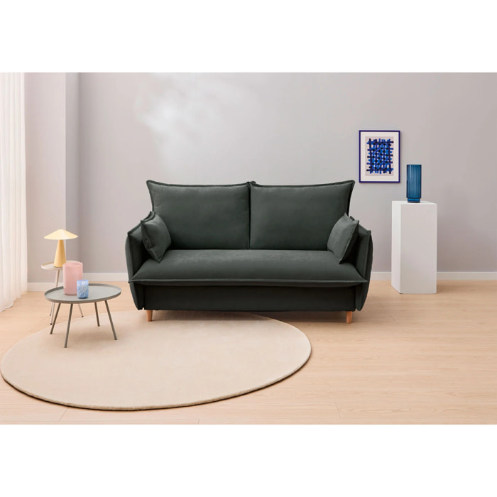 Sofá Cama Viscoelástico - Apertura Estilo Italiano - Colchón Matrimonio - Tejido Anti-Manchas - 2 Cojines Función Almohada incluídos - Múltiples colores - 5 Años de Garantía